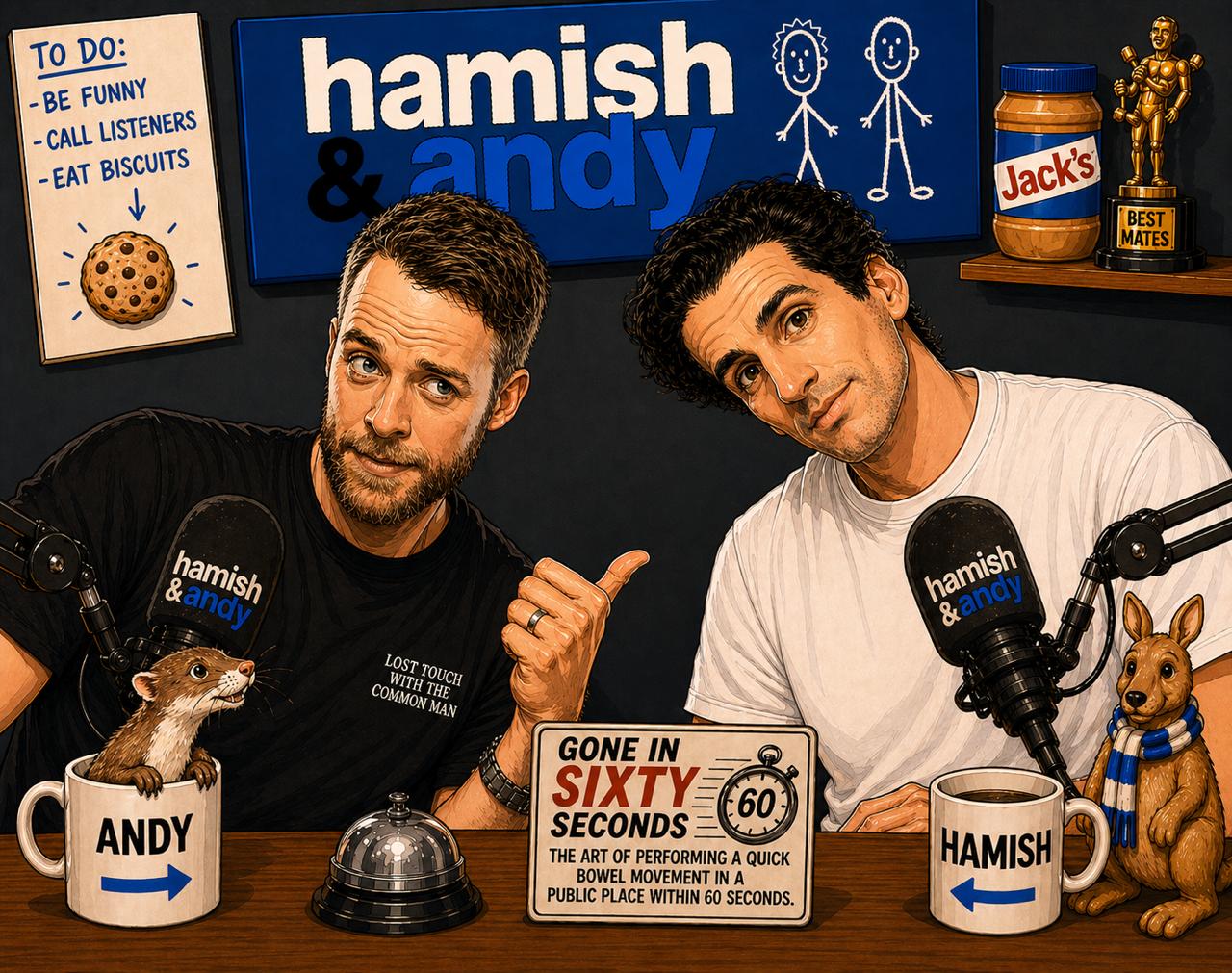 Hamish Blake, Andy Lee, and Jack 'The Weasel' Post